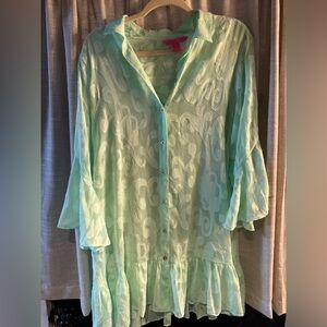 Lilly Pulitzer Mint Sheer Tunic Ruffle Hem L NWOT